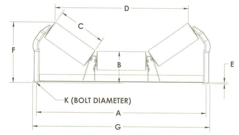 5 in Roll Diameter 24 in Belt Width Self-Aligner Equal Trougher Idler Complete Assembly 35° Angle CEMA D Rating 